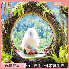 巴厘岛网红藤编鸟巢吊篮户外别墅景区落地悬挂款吊椅休闲打卡拍照