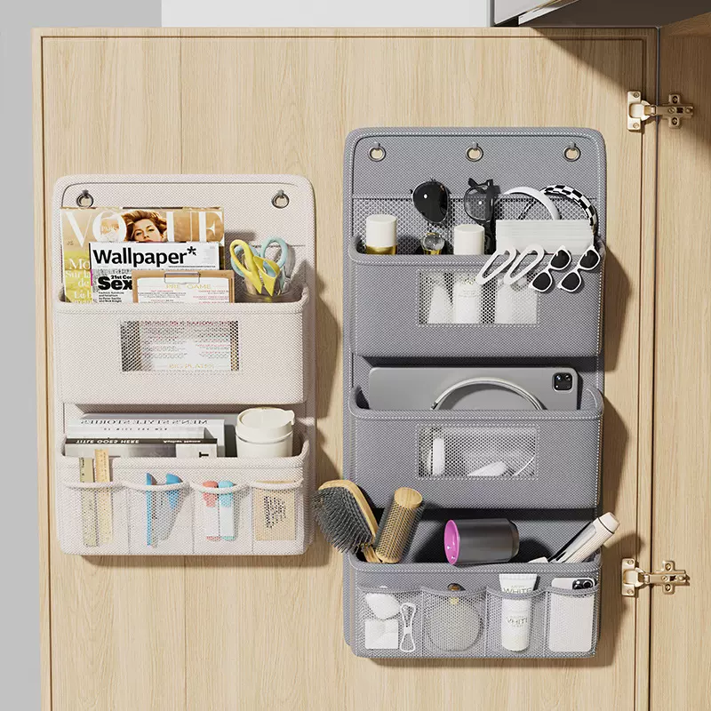 宿舍门后多层储物挂袋免打孔布艺收纳袋衣柜创意悬挂式整理袋批发