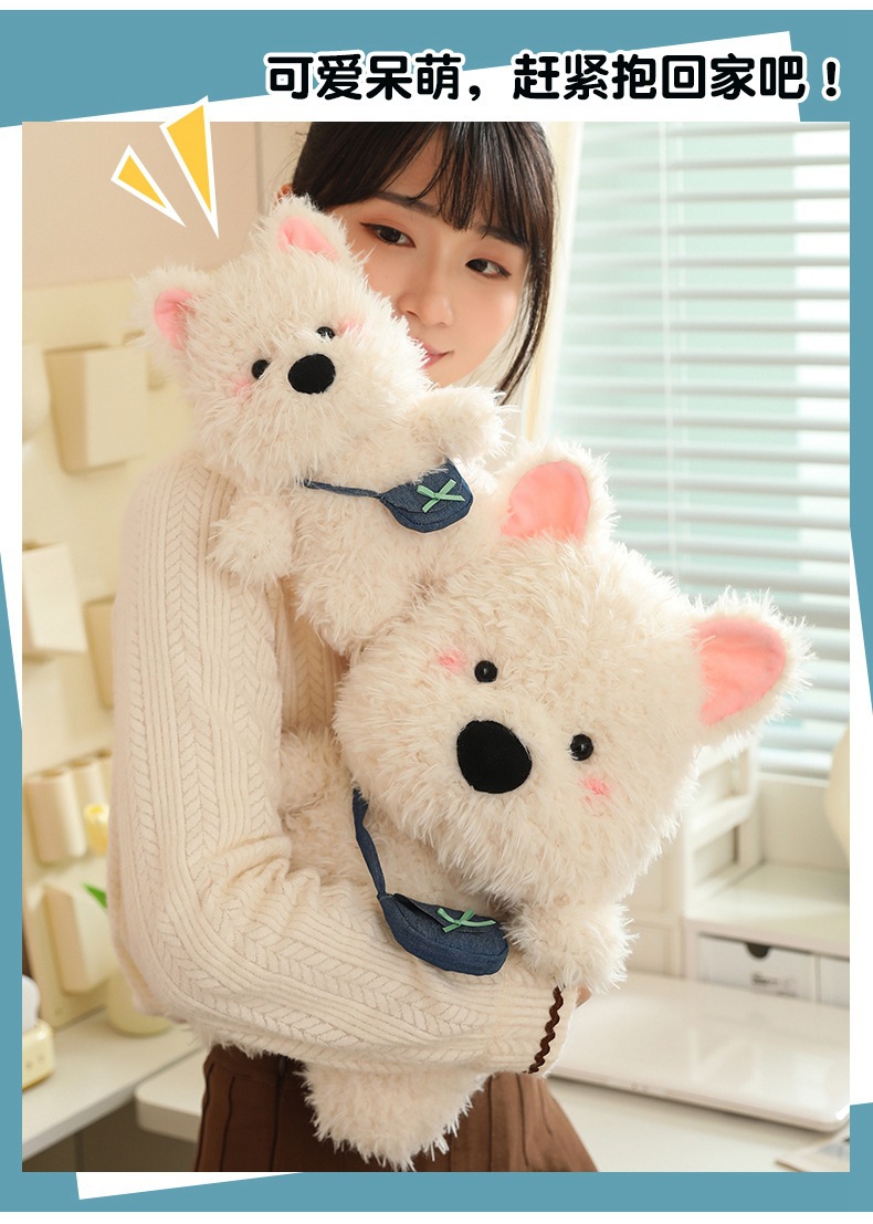 Cute Backpack West Highland Long-Haired Dog Stuffed Toy White Dog Doll Healing Dog Children's Doll Pillow