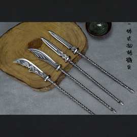 纯手工一体不锈钢迷你微冷兵器长枪大刀武器模型摆件拆快递不开刃