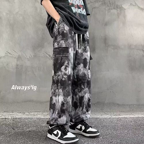Camouflage work pants for men, summer trendy brand American street style straight-leg casual pants, trendy Insta loose wide-leg pants