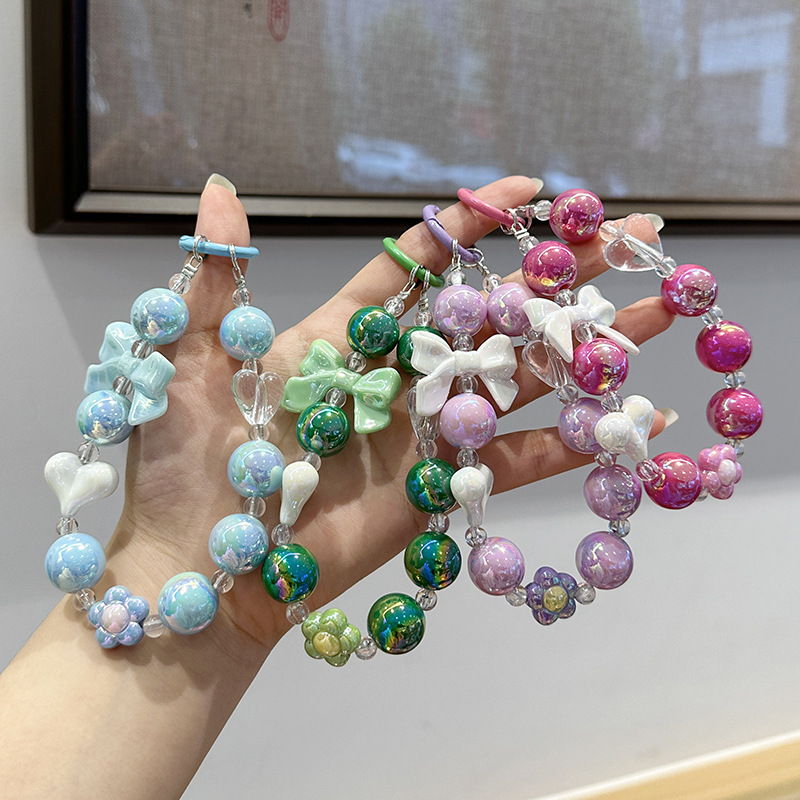 Red Riding Book Colorful Bow Love Beaded Chain Cute Fashion Girl's Heart Bag Hanging Ornaments Mobile Phone Shell Hanging Chain Red Riding Book Colorful Bow Love Beaded Chain Cute Fashion Girl's Heart Bag Hanging Ornaments Mobile Phone Shell Hanging Chain