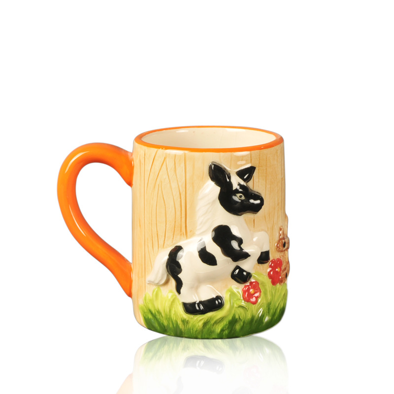 Han wind ins vacas lecheras en relieve dibujos animados lindos con mango taza de desayuno de animales taza de agua de marca de cerámica tridimensional leche