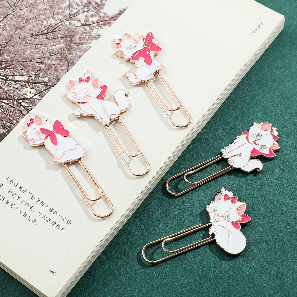 Caricatura encantadora marie gatos marcadores marie clips pequeños marcadores carpeta de libros marcadores de insignia de metal creativos