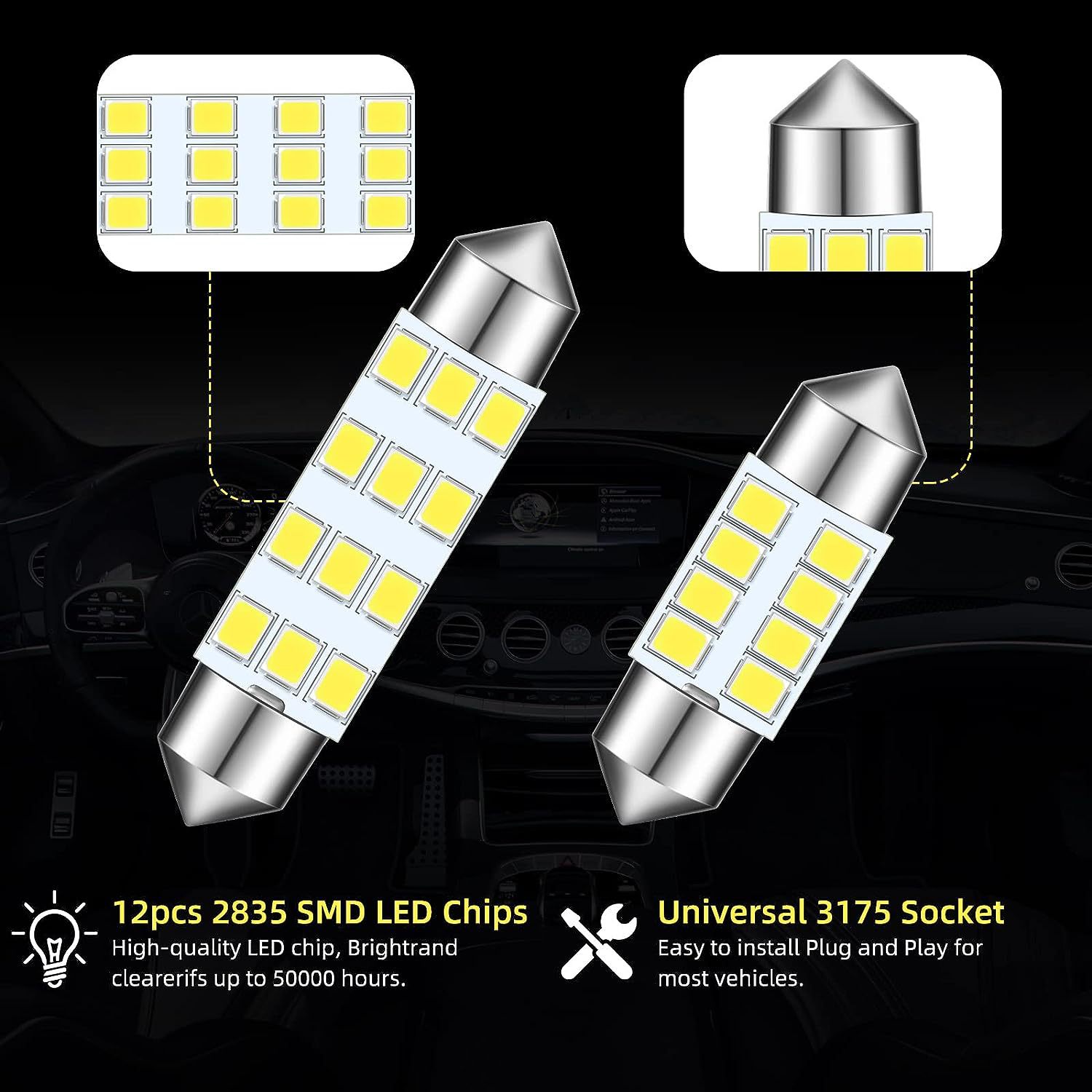 Auto LED conjunto 32PCS T10 luz de ancho 31MM doble punta luz de lectura lámpara de matrícula luz interior