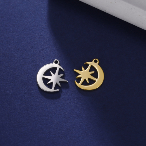 Wholesale cross-border glossy jewelry accessories cut titanium steel star and moon pendant simple stainless steel jewelry accessories