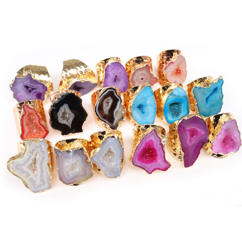 Adjustable Ring Size 1 Piece Quantity Women'S Crystal Agate Plating Healing Inlay Irregular Crystal Open Ring Healing Crystals Jewelry