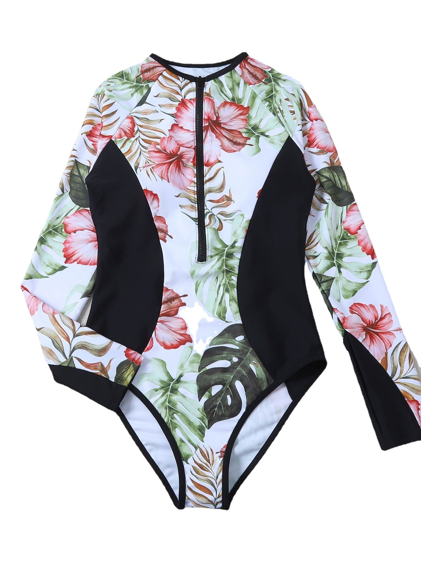 Women's Swimwear First Seen New Tight Slim Printed Sexy One-Piece Swimsuit Women's Foreign Trade Sports Long Sleeve Zipper Bikini_voghion.com
