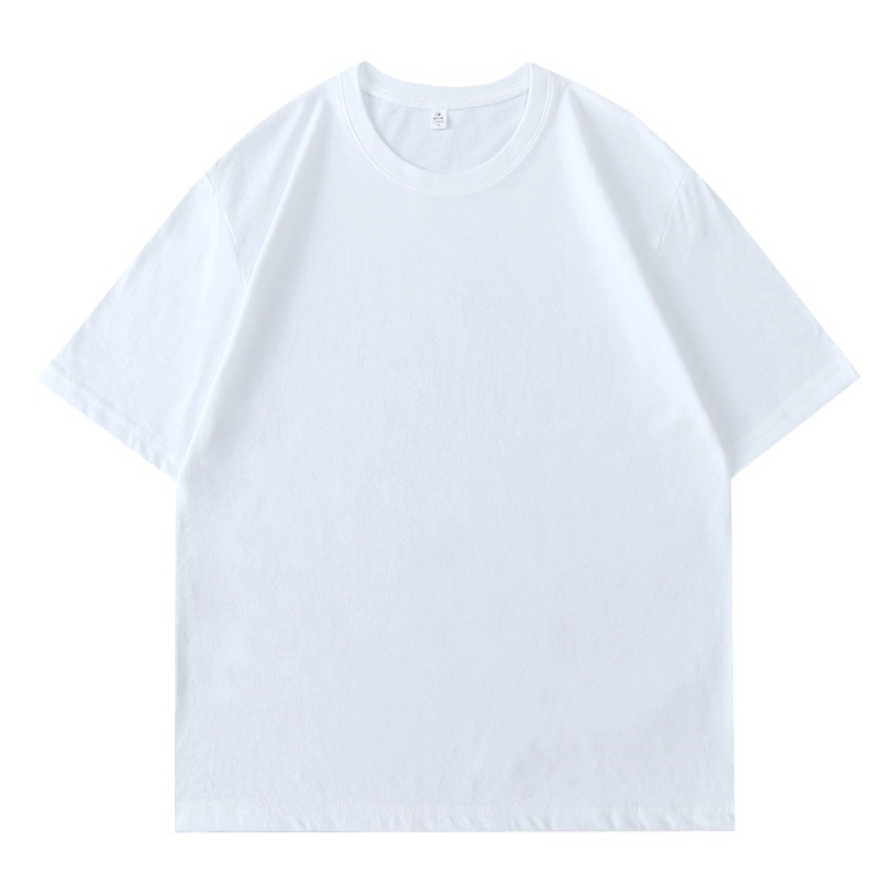 180g Pure Color Round Neck Large Size Combed Cotton Short-Sleeved T-Shirt for Men and Women Same Style Half-Sleeved Sports Loose Clothes Bottoming Shirt