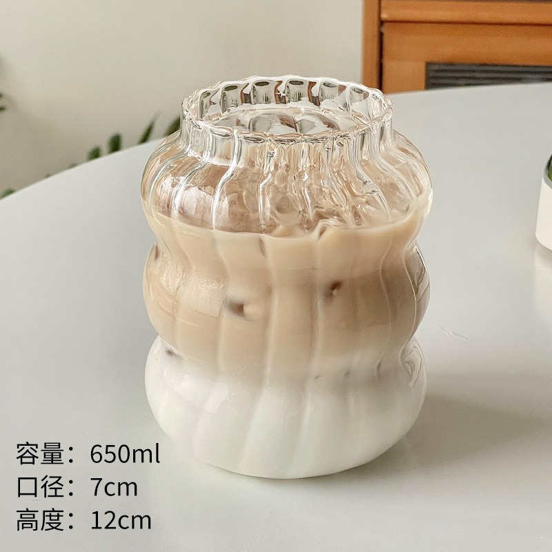 Taza de nubes Taza de vidrio de café de viento ins Taza de paja de rayas en espiral para el hogar Taza de té con leche de vidrio de borosilicato