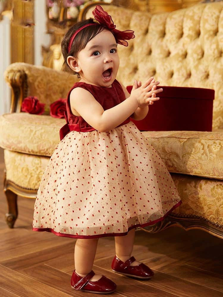 Children's dress, red small princess costume, set, boho style, Birthday gift