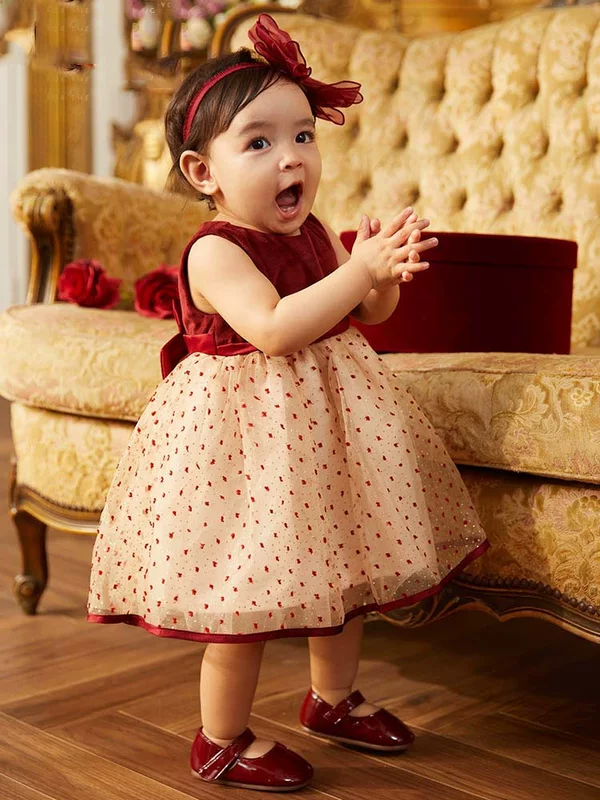 Children's dress, red small princess costume, set, boho style, Birthday gift