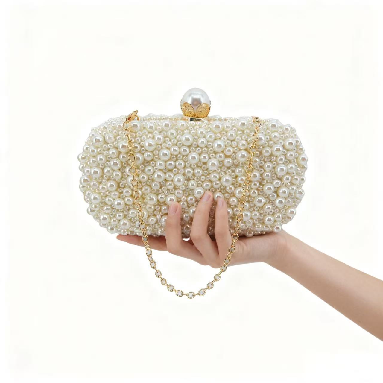 Ventas transfronterizas de bolsas de perlas de banquete de damas, bolsas de mano de perlas, bolsas de noche de lujo ligeras y de alto nivel