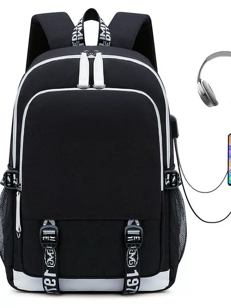 Cross-border Leisure Double Back Campus Personalized USB Charging Backpack Schoolbag Trendy Fashion Backpack Ridge Protection Large Capacity