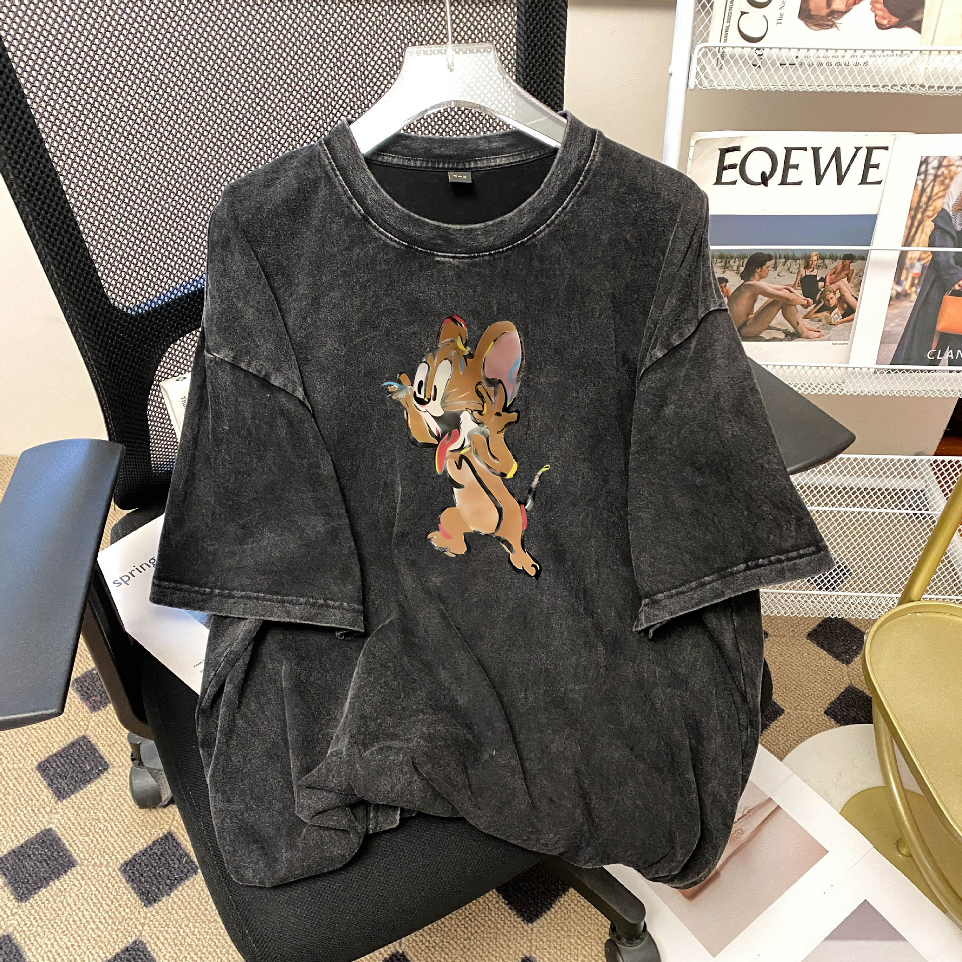 Retro black cotton summer T-shirt