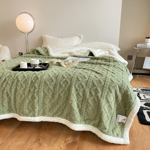 Pure Color Patterned Plush Velvet Double-Sided Throw Blanket AB Version Double Thick Soft Cotton Fleece Lamb Wool Cover Blanket Wholesale