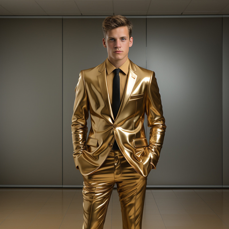 Cross-Border Men's Fashion Gold Embossed Suit Set Party Stage Nightclub Shiny Cool Performance Blazer