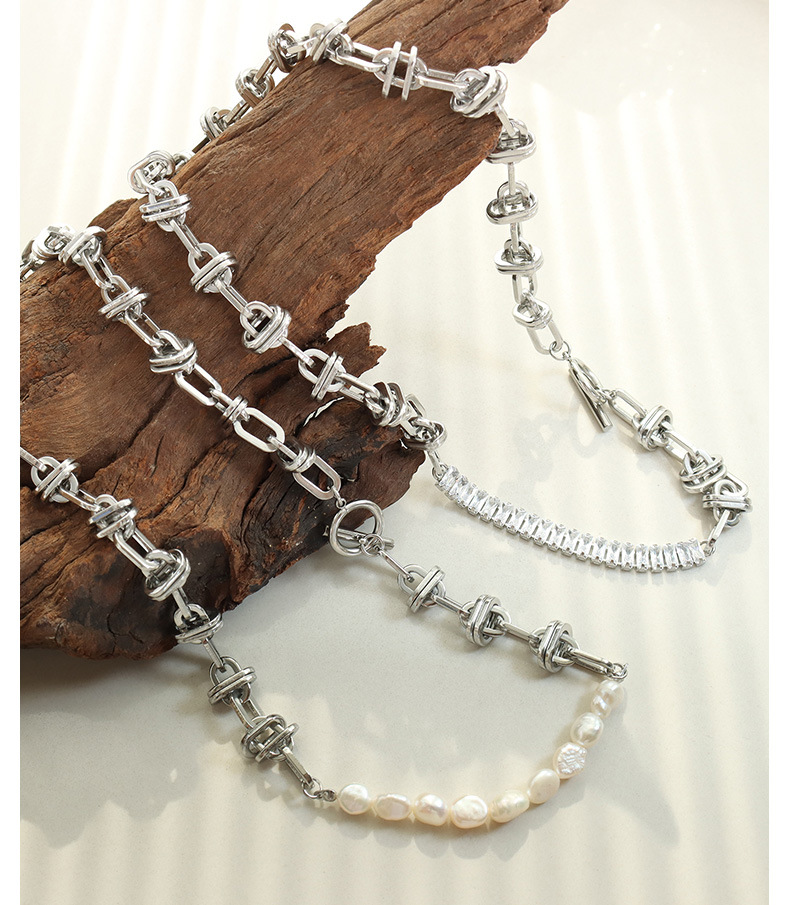Fashion Solid Color Titanium Steel Necklace Pearl Inlay Zircon Stainless Steel Necklaces_colorza_3