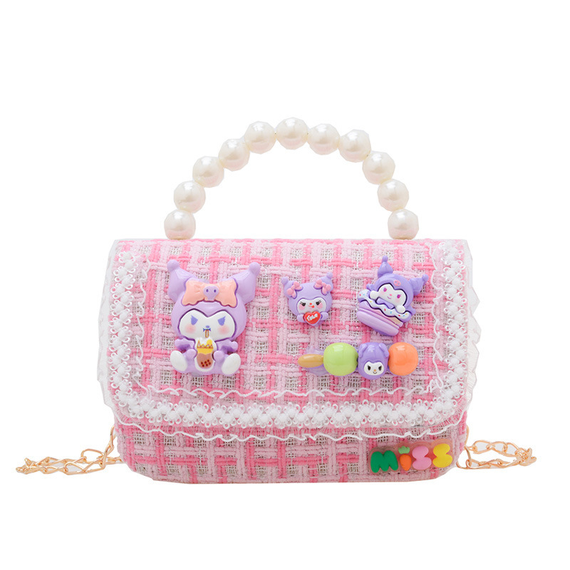 Bolsos de hombro para niños de estilo femenino de moda de dibujos animados de perlas bolsos portátiles para niños de cadena simple pequeña princesa bolsos de tramo oblicuos
