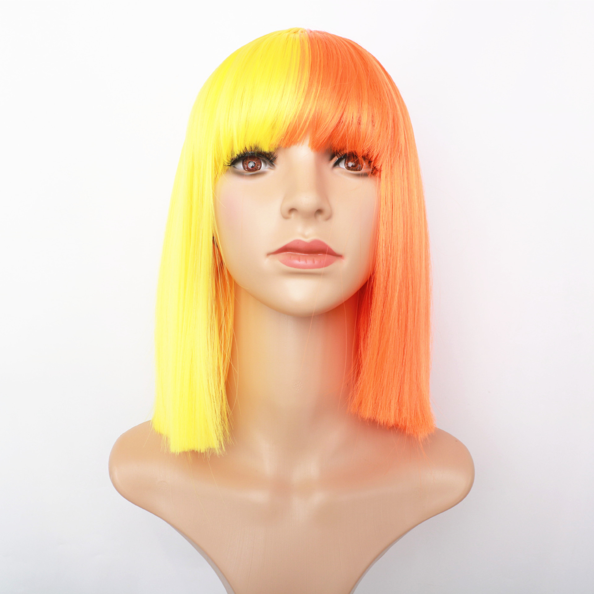 Synthetic wig Women's dual color matching bangs short collarbone hair synthetic fiber wig headband wigs_voghion.com