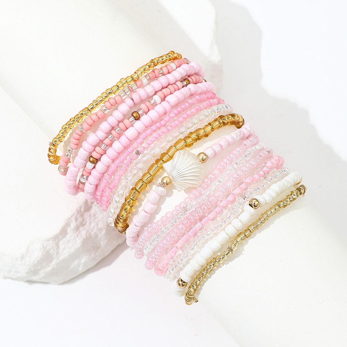 Bohemian Multi-layer Shell & Beaded Charm Bracelet For Women_voghion.com