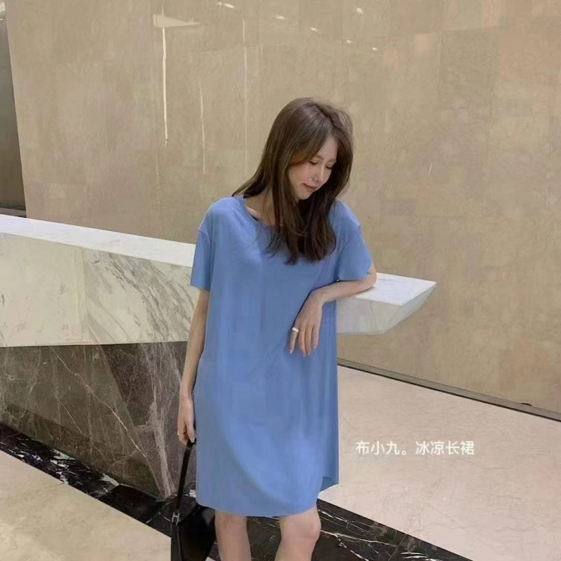 Bu Xiaojiu クールロングスカートアイスシルクナイトガウン女性の夏のクールなスカートホーム服快適なルーズスカートパジャマアウターウェア|undefined