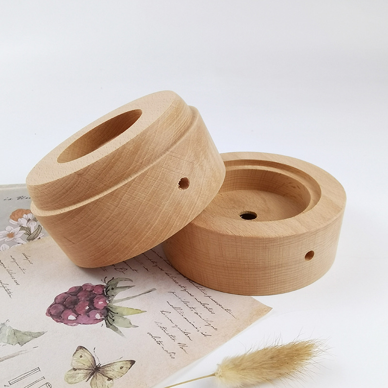 实木发光底座亚克力水晶圆形小夜灯底座欧式工艺品礼品