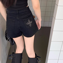 夏季新款美式复古高腰牛仔短裤女夏季小个子宽松显瘦辣妹a字热裤