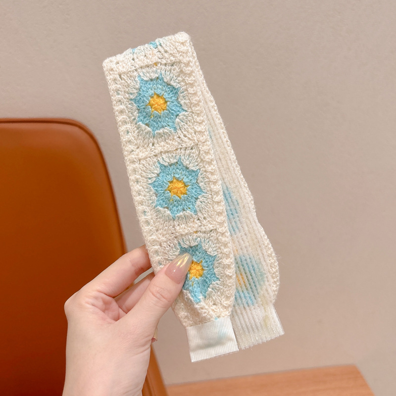 Otoño y invierno flores trituradas de punto Velcro cinta de cabello de alta calidad para mujeres frangeas acabado de cabello de artefacto de la niña bandas de cabello tocado