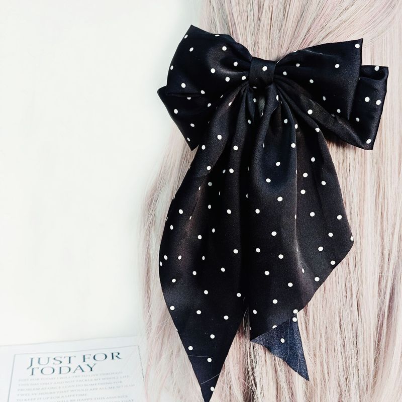 レトロなリボンリボンヘアピン黒水玉ファッションハイエンドスプリングクリップヘアアクセサリーバックヘッド用|undefined