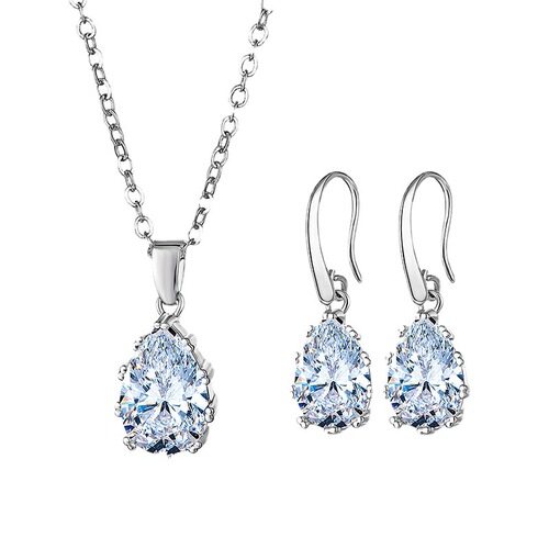 Bridal Jewelry—Waterdrop Zircon Jewelry Set: New European and American Style Necklace, Pendant, and Earring Set—Jewelry Accessories