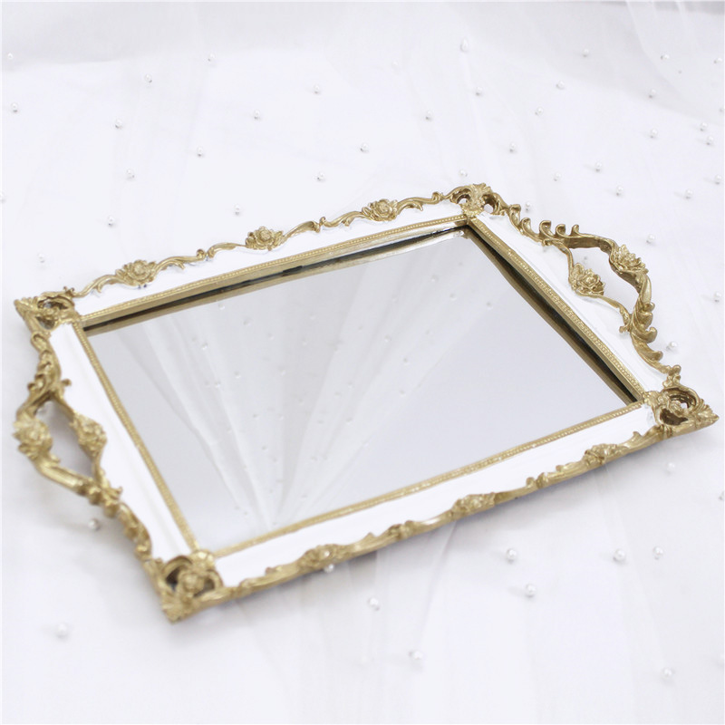 Bandeja de espejo en relieve de estilo europeo de boda postre Mesa decoración plato postre pastel tarde té fruta plato buffet