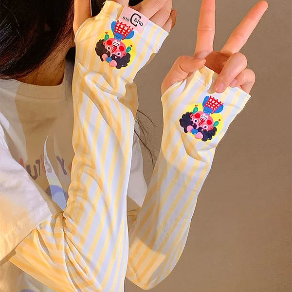 Cute Cartoon Ice Silk Sun Protection Sleeves for Women Summer New Loose Anti-Uv High-Value Outdoor Sunshade Ice Sleeves