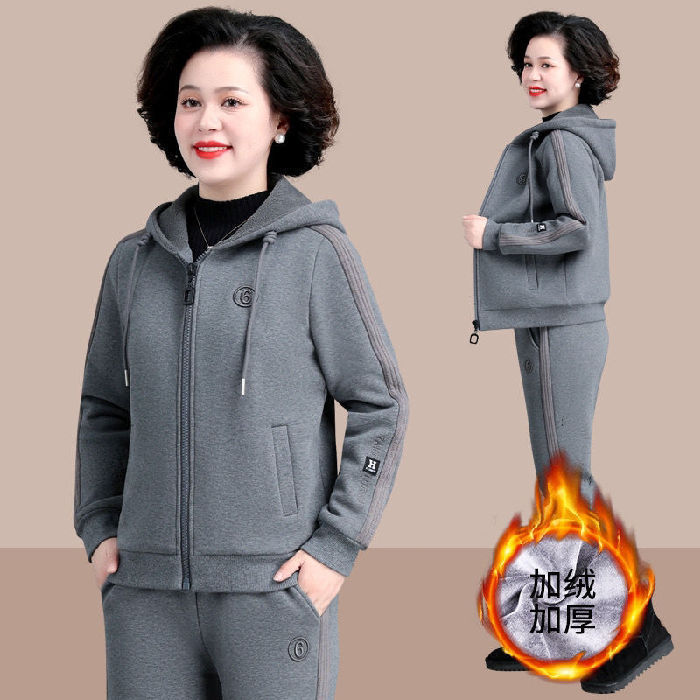 中老年套装妈妈卫衣2025秋冬季新版韩版加绒加厚休闲运动服两件套|undefined