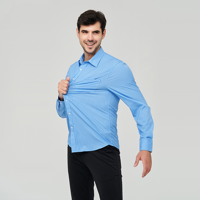 Camisa de Hombre de Estilo Americano, Clásica, Madura, Elástica, de Manga Larga, Estampada, Informal de Negocios, para Otoño