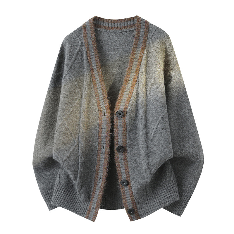 Explosiones transfronterizas de tamaño europeo de tamaño V cuello de color mosaico jersey jersey jersey cardigan hombre chaqueta otoño invierno fábrica al por mayor