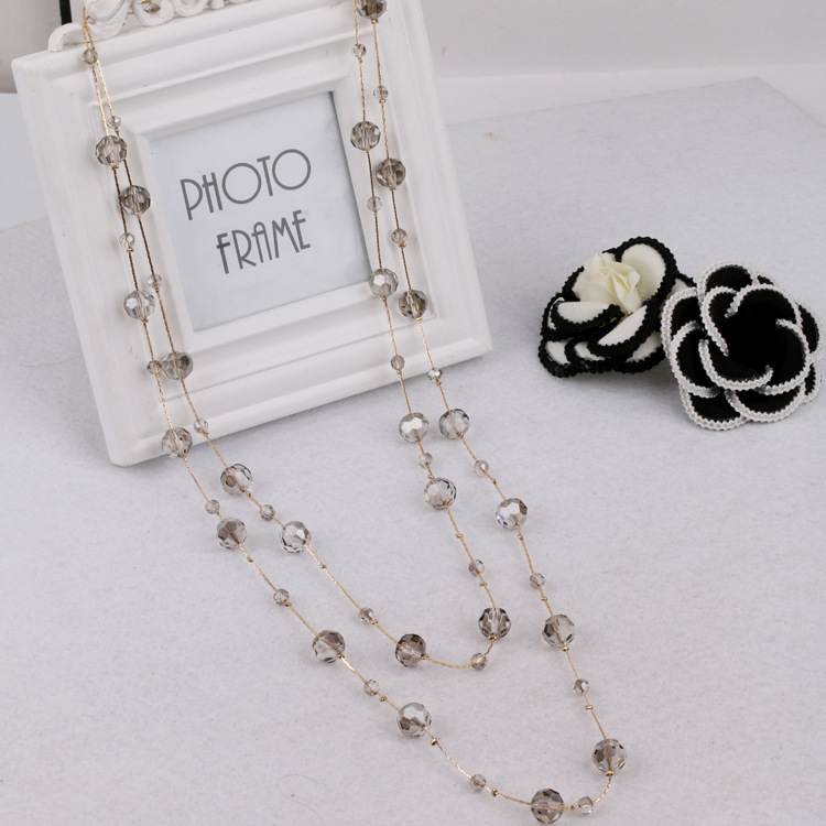 Simple Style Round Artificial Crystal Alloy Beaded Women's Sweater Chain Long Necklace display picture 3