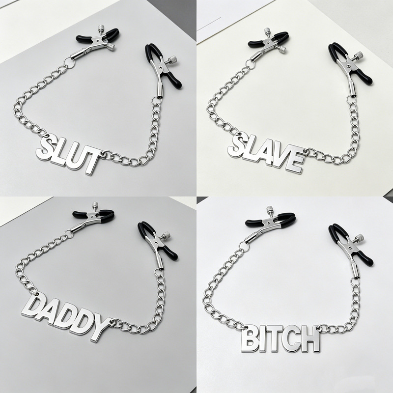 Flirting adult products manufacturers spot iron chain milk clip letters female toys stage performance props silver clip