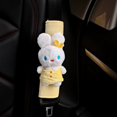 Car Seat Belt Shoulder Cover Cute Rabbit Doll Stuffed Car Creative Cartoon Car Interior Decoration Neutral Style (Seat belt shoulder pad) - cute-long-skirt-rabbit-yellow-skirt-yellow-crystal-velvet