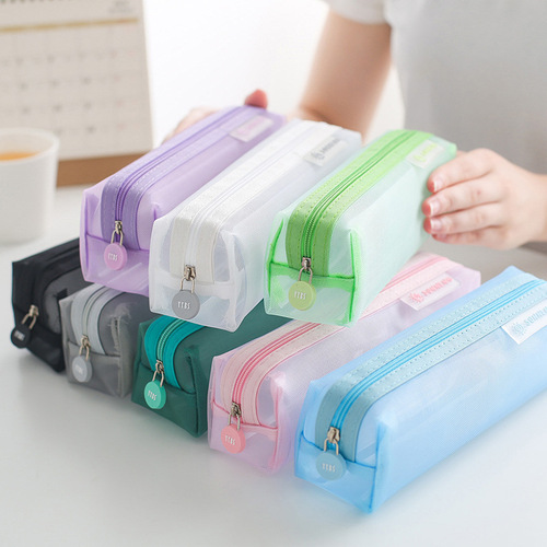 School season supplies creative stationery cute transparent mesh pen case high face value primary school students ins small group large capacity