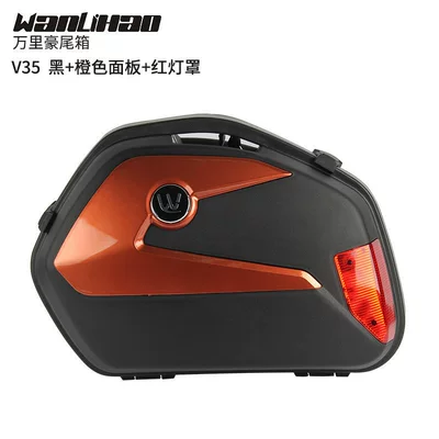 Motorcycle trunk GW250 scooter side boxes, electric - v35-black-box-orange-panel-red-light-cover