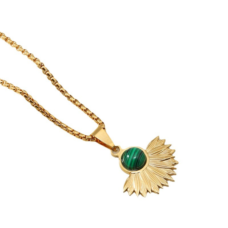 Cruz-frontera Bohemia natural turquesa titanio acero colgante en forma de abanico accesorios de la joyería malaquita joyas de acero inoxidable
