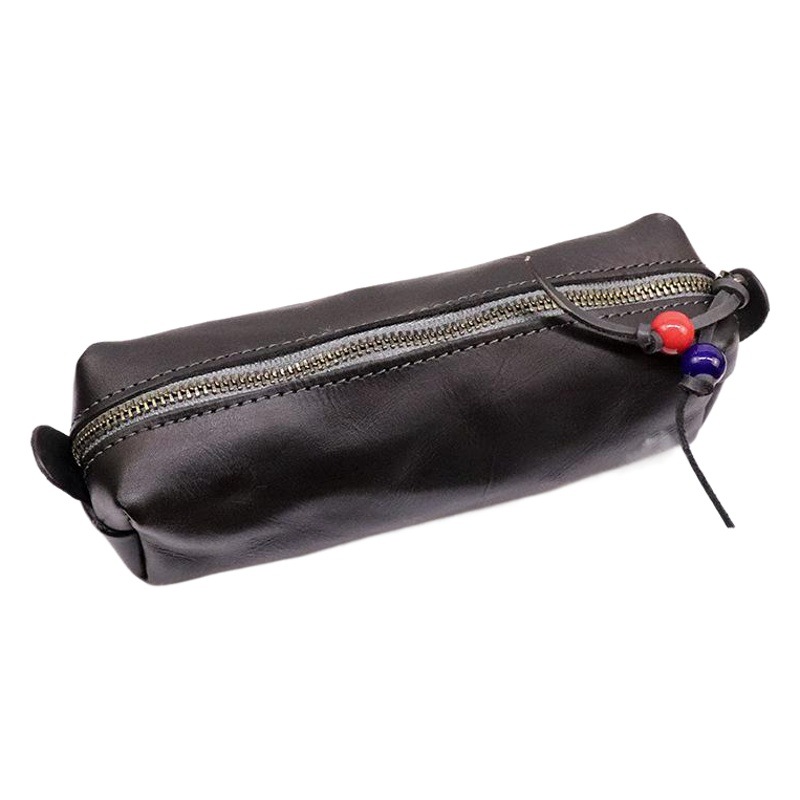 New first layer cowhide vegetable tanned leather handmade old pencil case large capacity storage bag unisex glasses bag wholesale