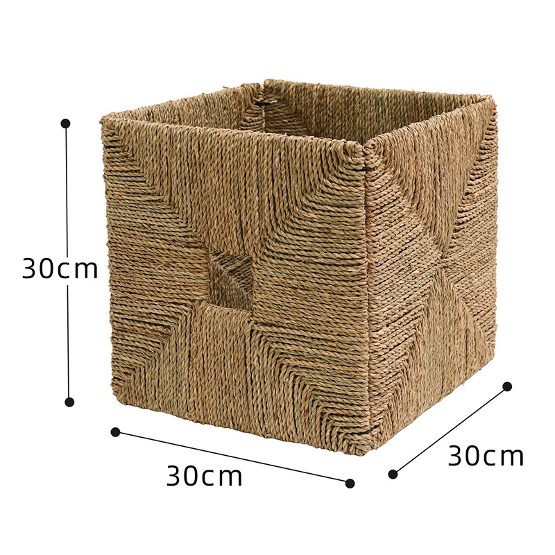Cestas de almacenamiento de hierbas marinas personalizadas transfronterizas tejidas a mano cestas de tela de caña cestas de almacenamiento de acabado de armario simple y natural