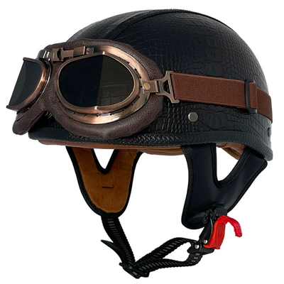 Motosiklet kaskı (dəbilqə) – motorcycle portable helmet cross-border scoop - black-crocodile-leather-helmet-copper-mirror-m