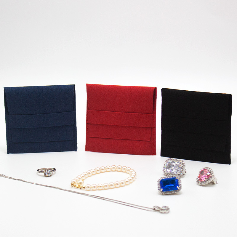 麂皮首饰袋8*8超纤信封袋戒指耳环耳钉项链饰品收纳袋撞色设计