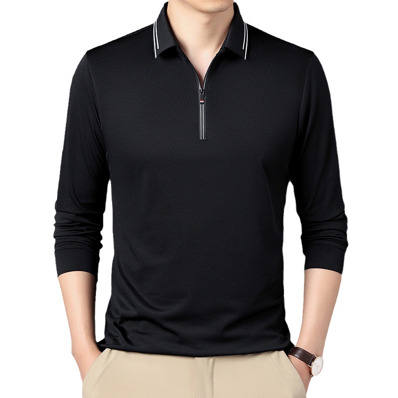 Neues Herren-Poloshirt mit halbem Reißverschluss, Langarm-T-Shirt für Frühling und Herbst, minimalistische Business-Jugend-Loose-Fit für Herren, übergroßes Papa-Outfit_voghion.com