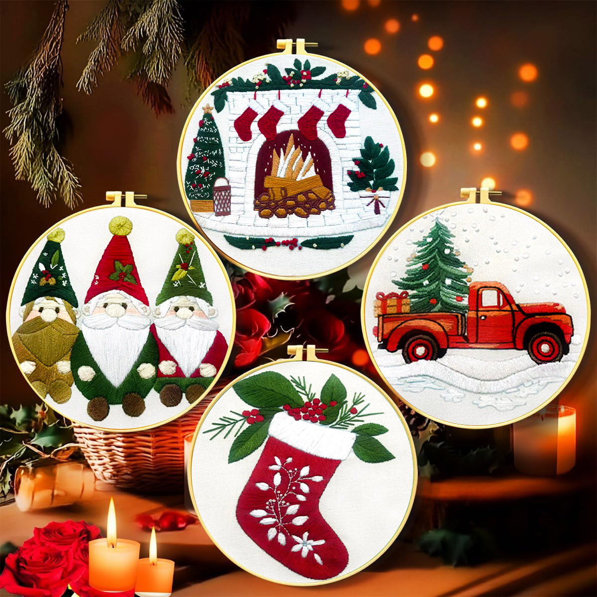 Explosiones transfronterizas de regalos de Navidad decoraciones de Navidad serie tres algodón de alta calidad bordado material manual paquete al por mayor