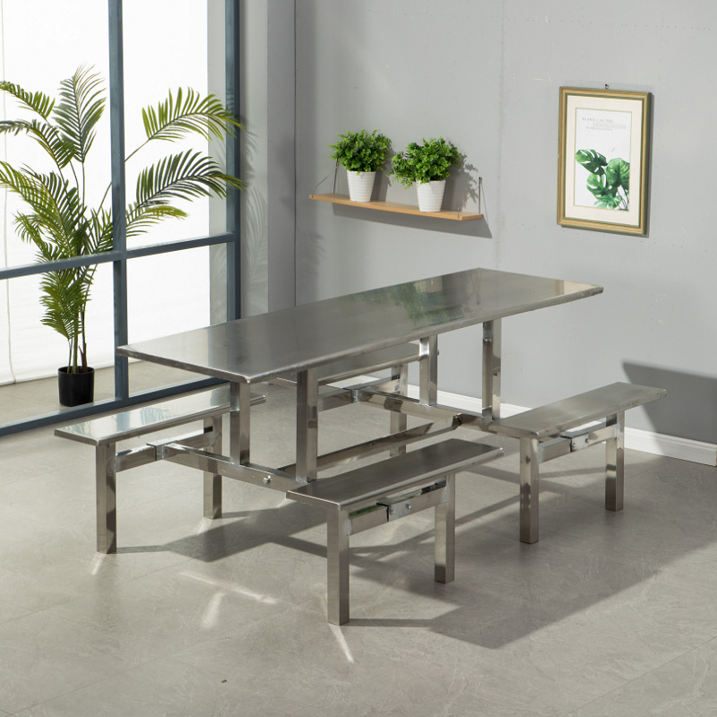 Mesa y silla de comedor para empleados, escuela, empresa, comedor, fábrica, comedor de acero inoxidable, mesa y silla de comedor para 4 personas, 6 personas, 8 personas