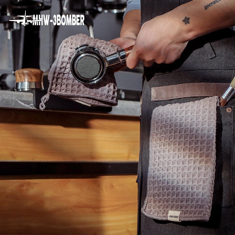 Bomber Bar Towel Coffee Machine Milk Bubble Rag with Lanyard Small Towel Water Absorbent Quick-Drying Traceless Waffe